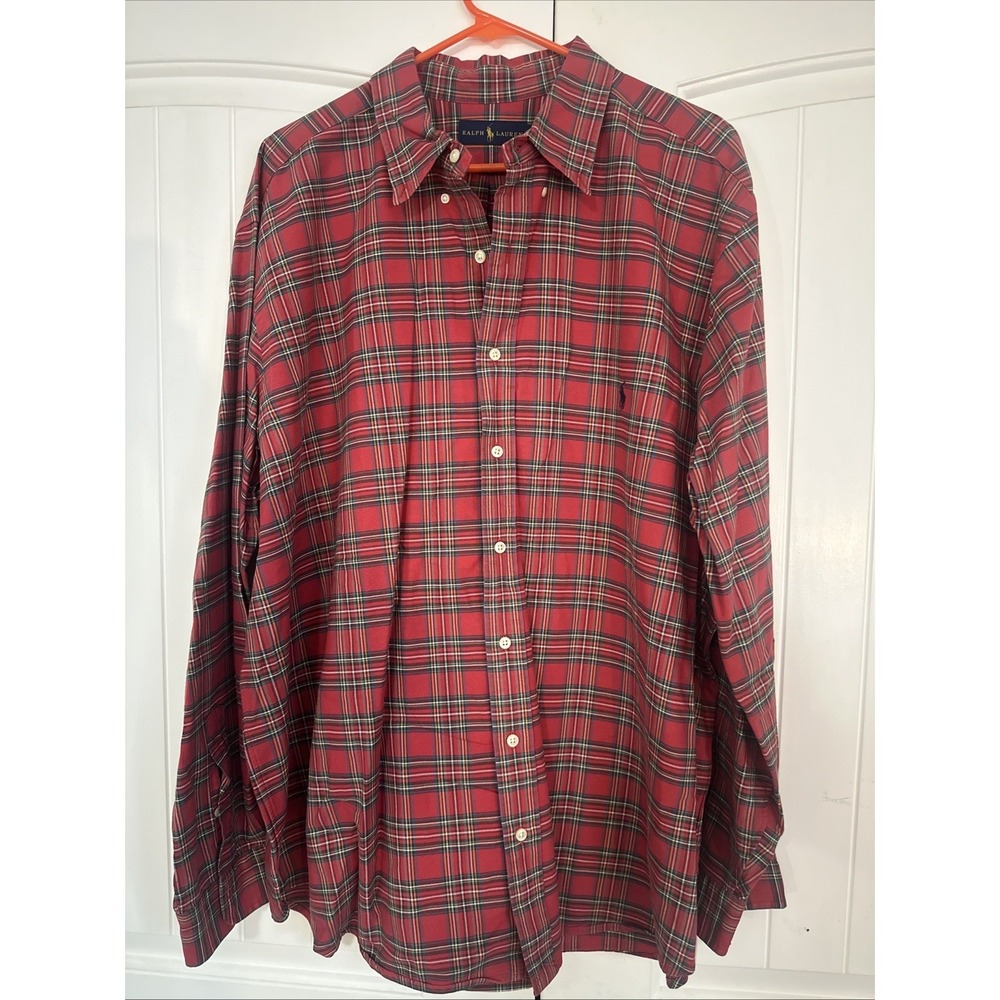 Ralph Lauren Red Plaid Button Up Shirt Adult Size XX-Large Big